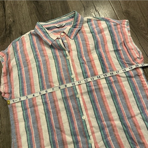 Women's Orvis Ladies Short Sleeve Button Up Linen Blend Shirt Top Stripe S - Picture 9 of 15